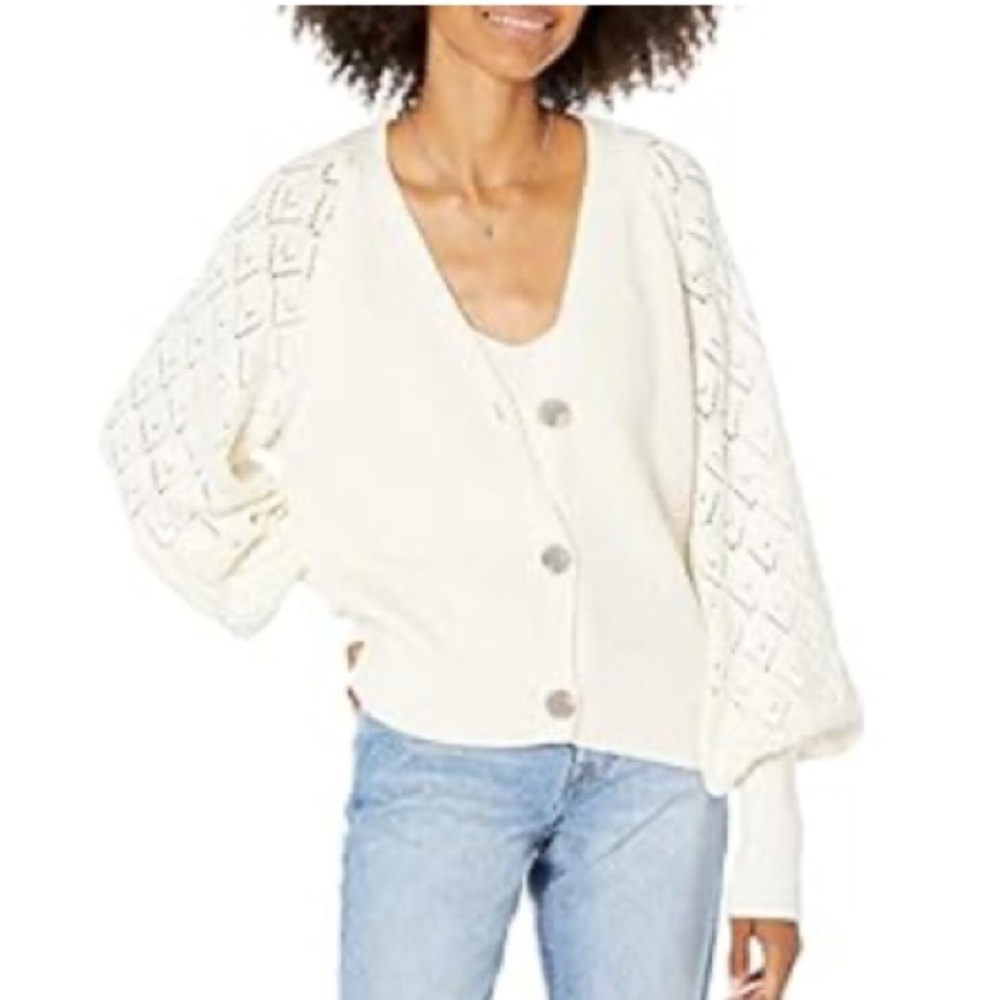 Amazon The Drop Divya Pointelle white cardigan sweater button front XS